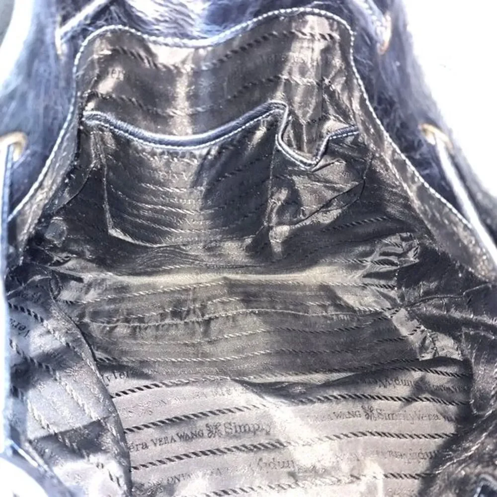 Simply Vera Vera Wang‎ Black Faux Leather Drawstring Hobo Bag 14